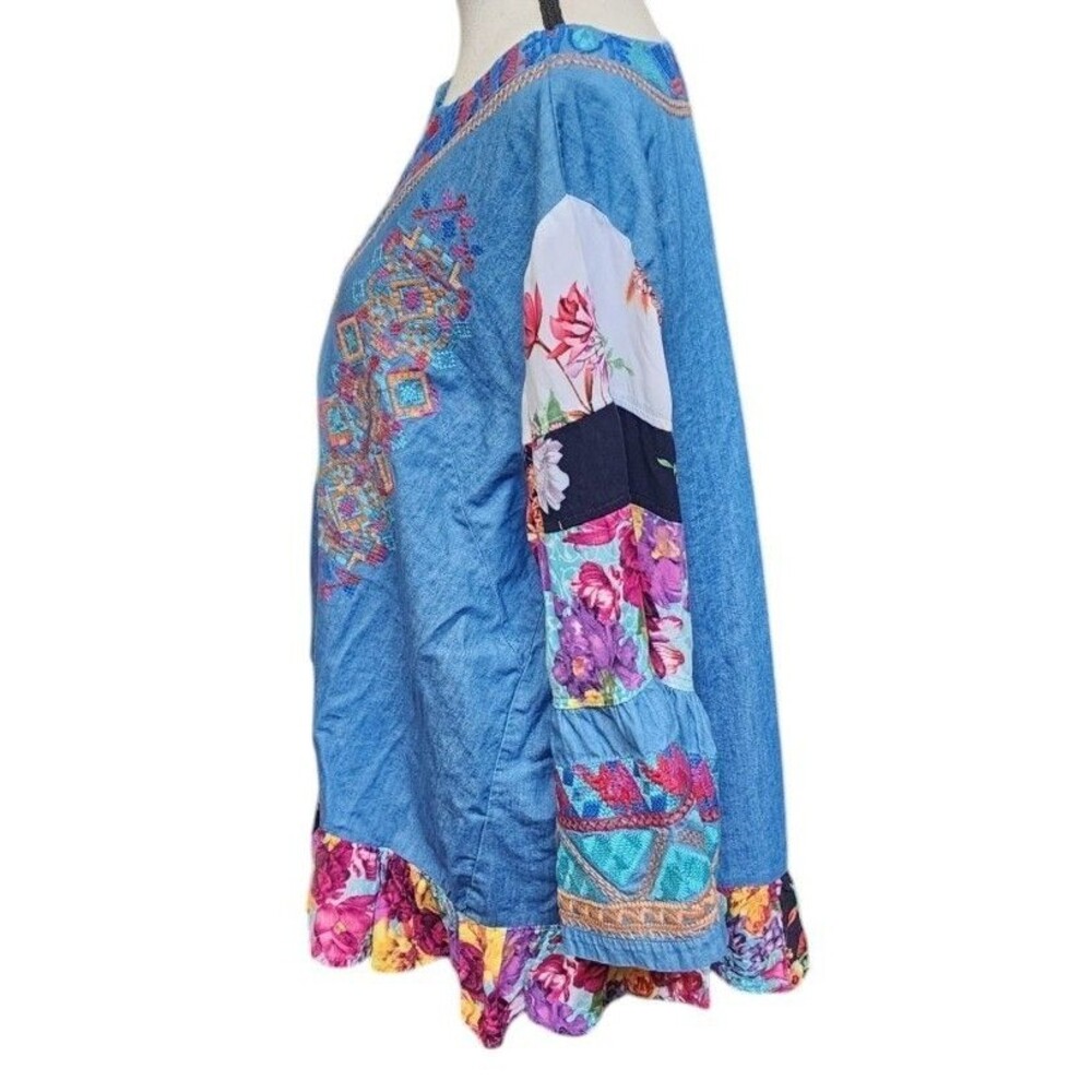 Calessa Embroidered Boho Top Size 1X Cotton Hippie - Picture 6 of 8